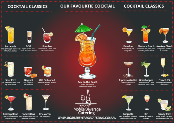 cocktail beverage menu - mobile beverage catering